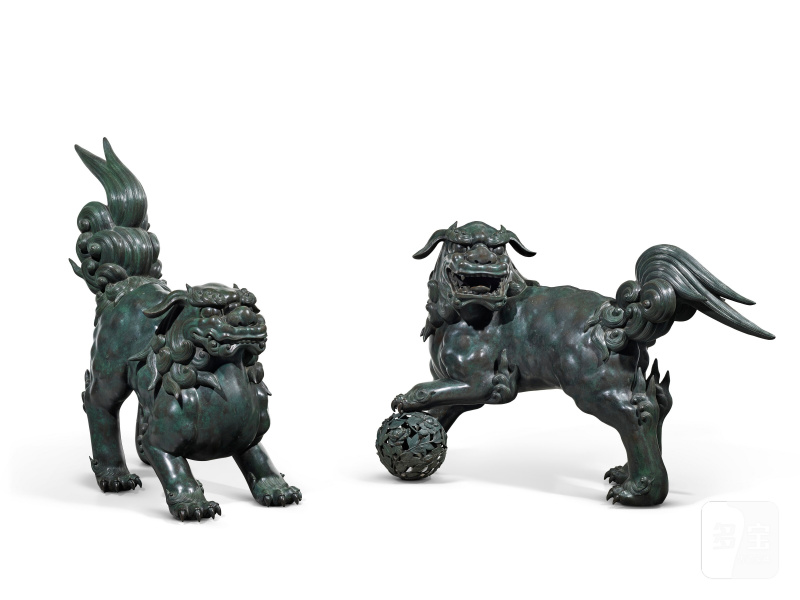 RARE ET IMPORTANTE PAIRE DE LIONS GUARDIENS DE TEMPLE EN BRONZE  JAPON, ÉPOQUE EDO, XIXE SIÈCLE - 图1